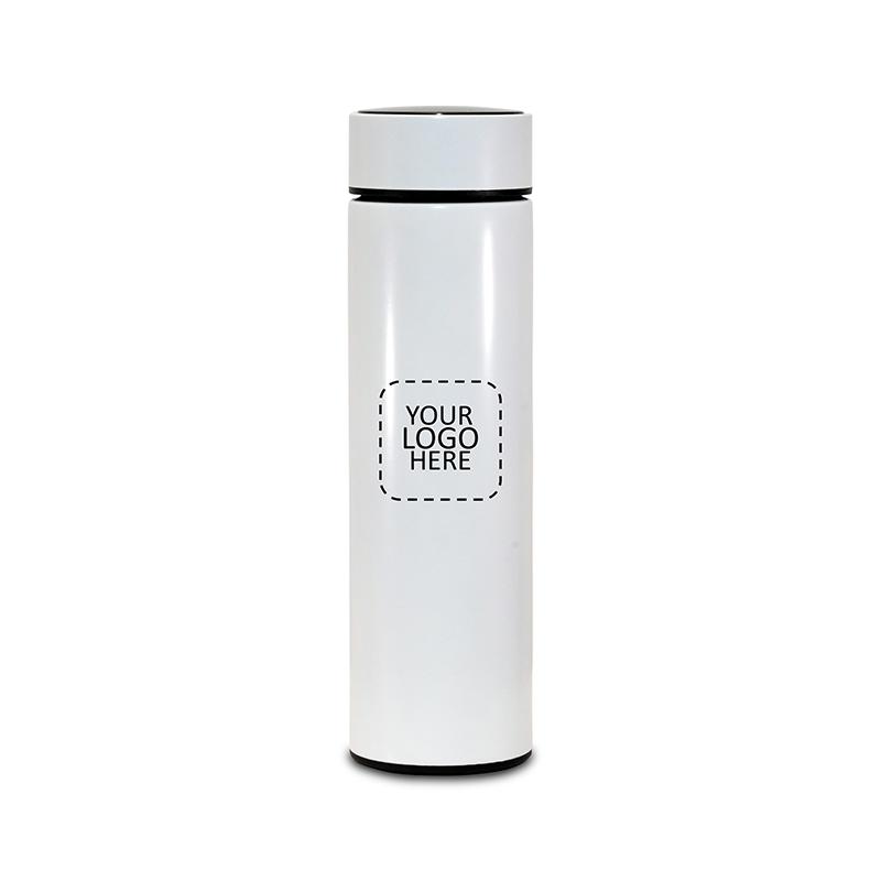 Insulated Smart Thermal Bottle With Real Time Temperature Display : White with Logo